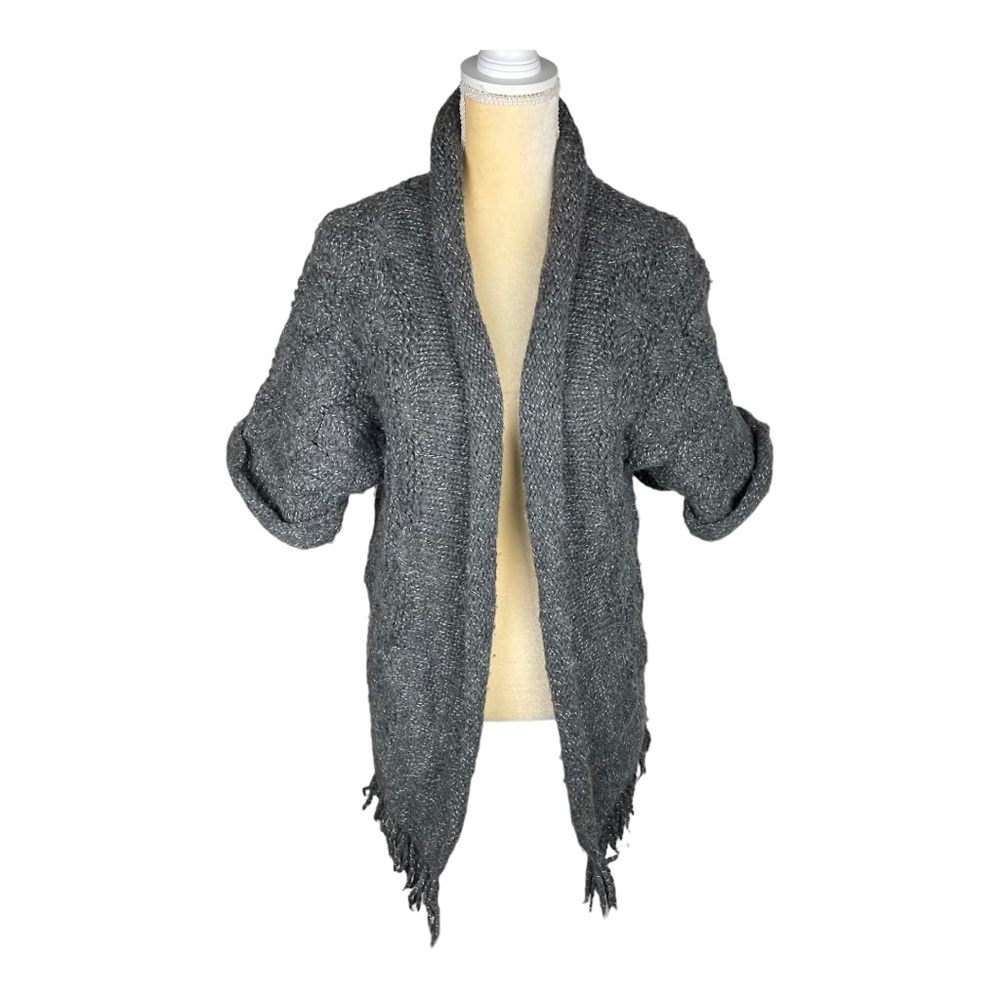 SILVIA NOVELLI Italian Wool Open Front Knit Cardigan Sweater Gray Size M